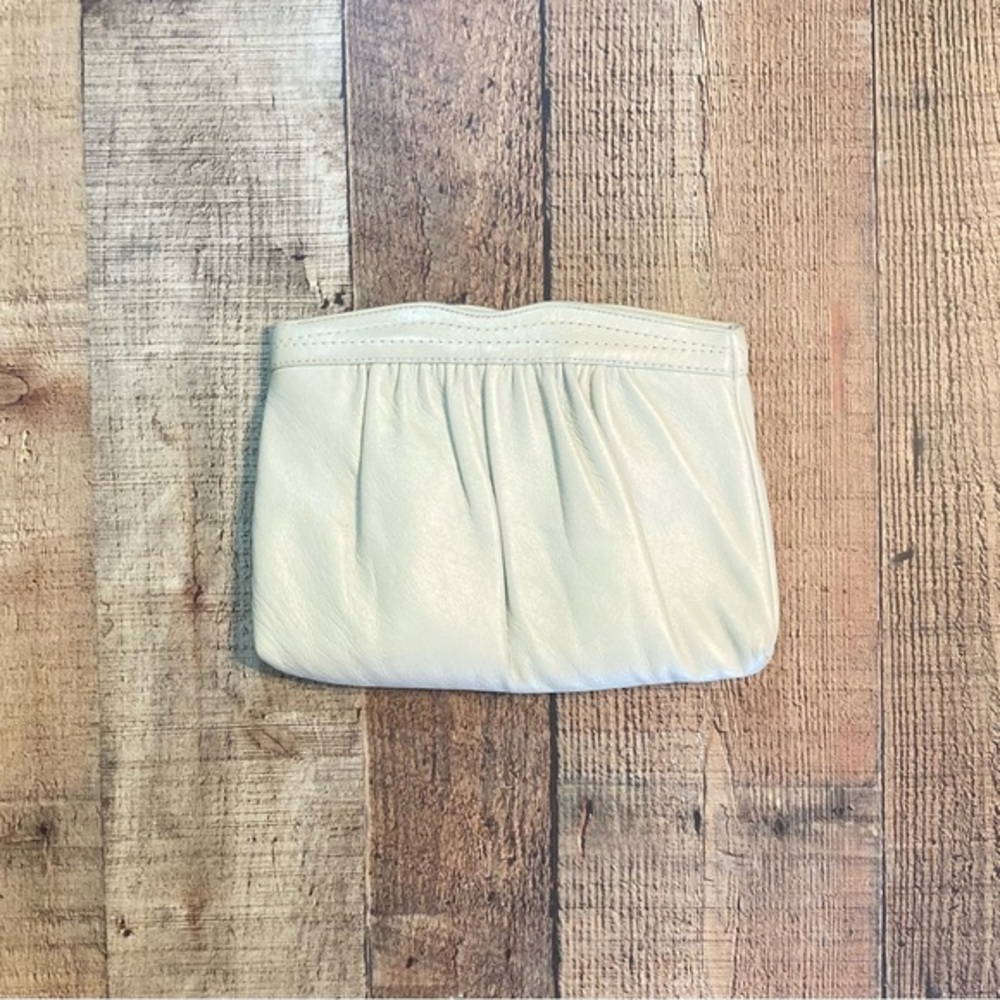 Vintage Andre Cream Leather Gathered Clutch Bag with Gold Chain Strap Mens